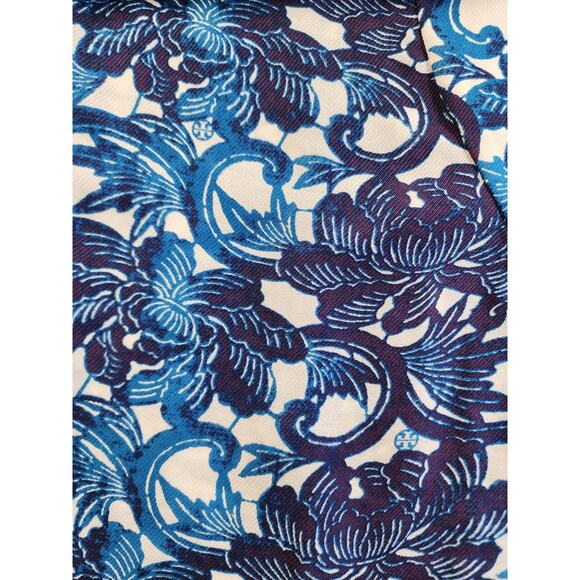 Tory Burch Button Up Tunic Top Womens Size 10 Blue Floral Geometric Wool Silk - Picture 13 of 14